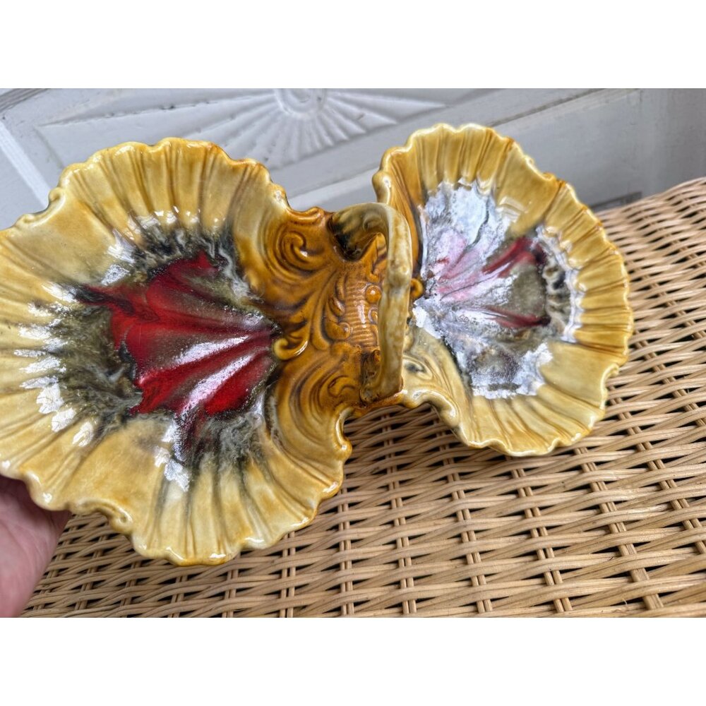 Vintage MCM Marcia California Pottery Double Serving Dish With Handle - Picture 2 of 9